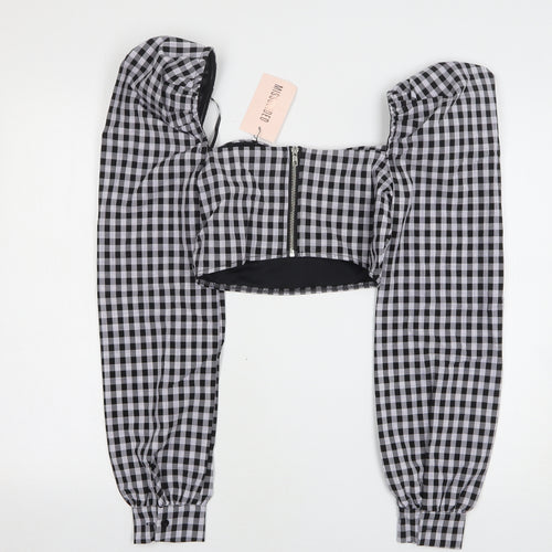 Missguided Womens Purple Check Polyester Cropped Blouse Size 4 Sweetheart