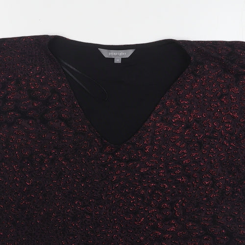 Principles Womens Purple Animal Print Nylon Basic Blouse Size 12 V-Neck