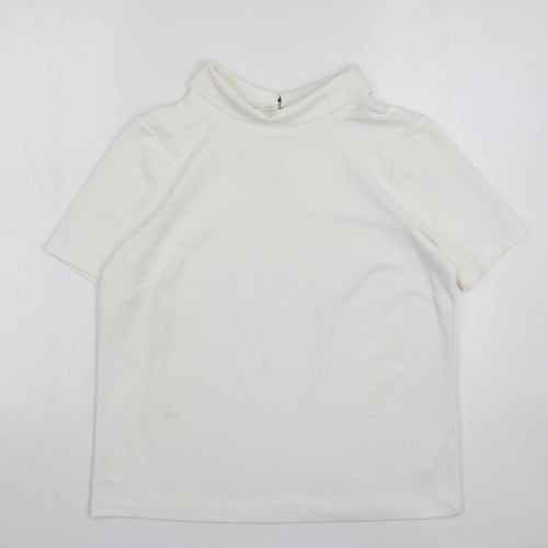 M&Co Womens White Polyester Basic Blouse Size 12 Roll Neck