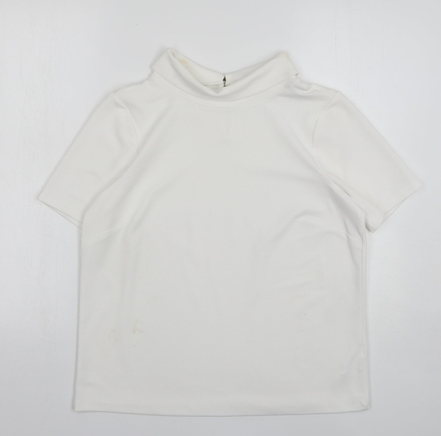 M&Co Womens White Polyester Basic Blouse Size 12 Roll Neck