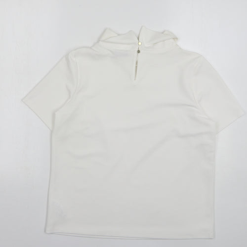 M&Co Womens White Polyester Basic Blouse Size 12 Roll Neck