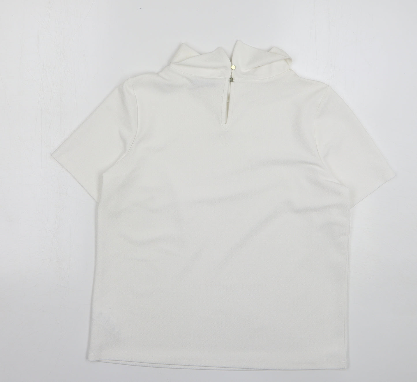 M&Co Womens White Polyester Basic Blouse Size 12 Roll Neck