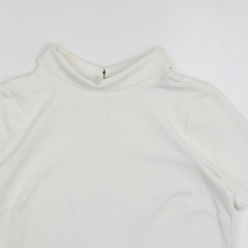 M&Co Womens White Polyester Basic Blouse Size 12 Roll Neck