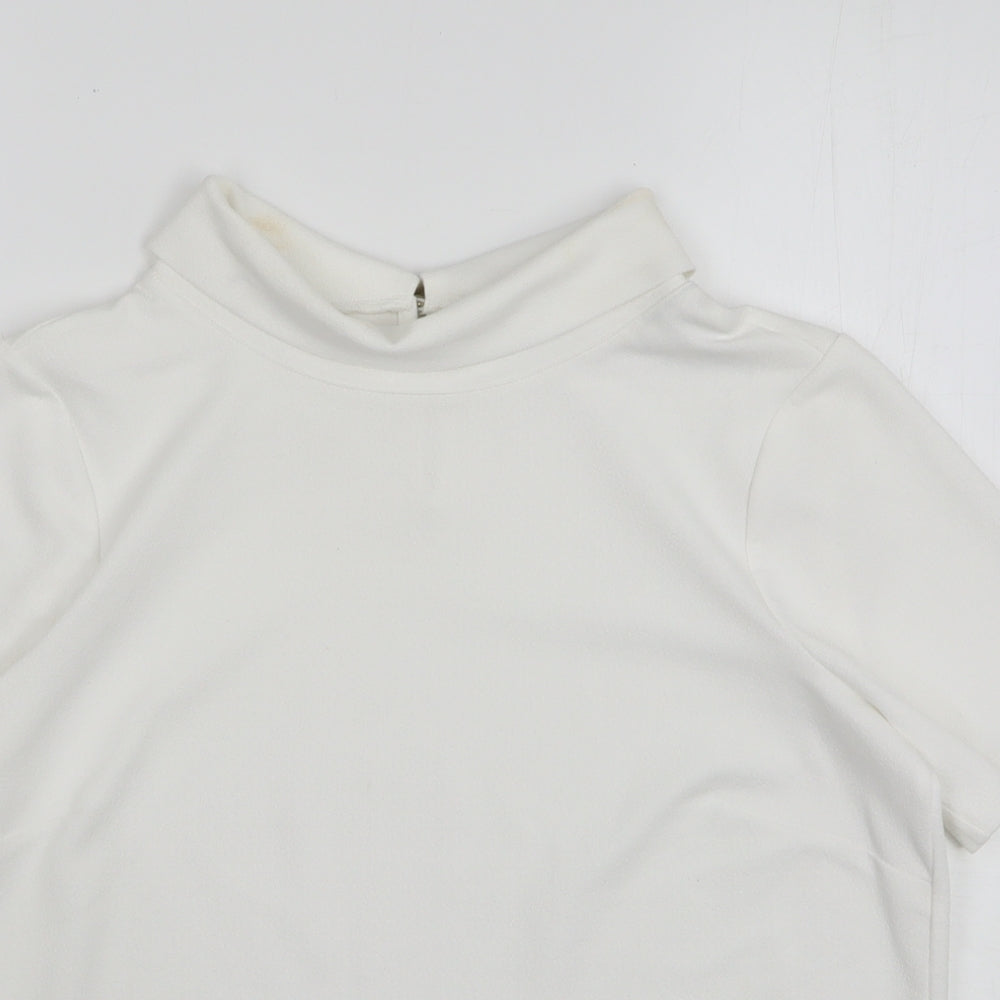 M&Co Womens White Polyester Basic Blouse Size 12 Roll Neck