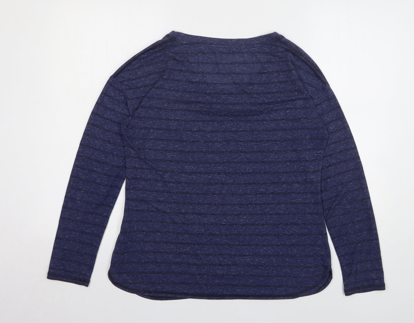 Marks and Spencer Womens Blue Striped Polyester Basic T-Shirt Size 12 Round Neck
