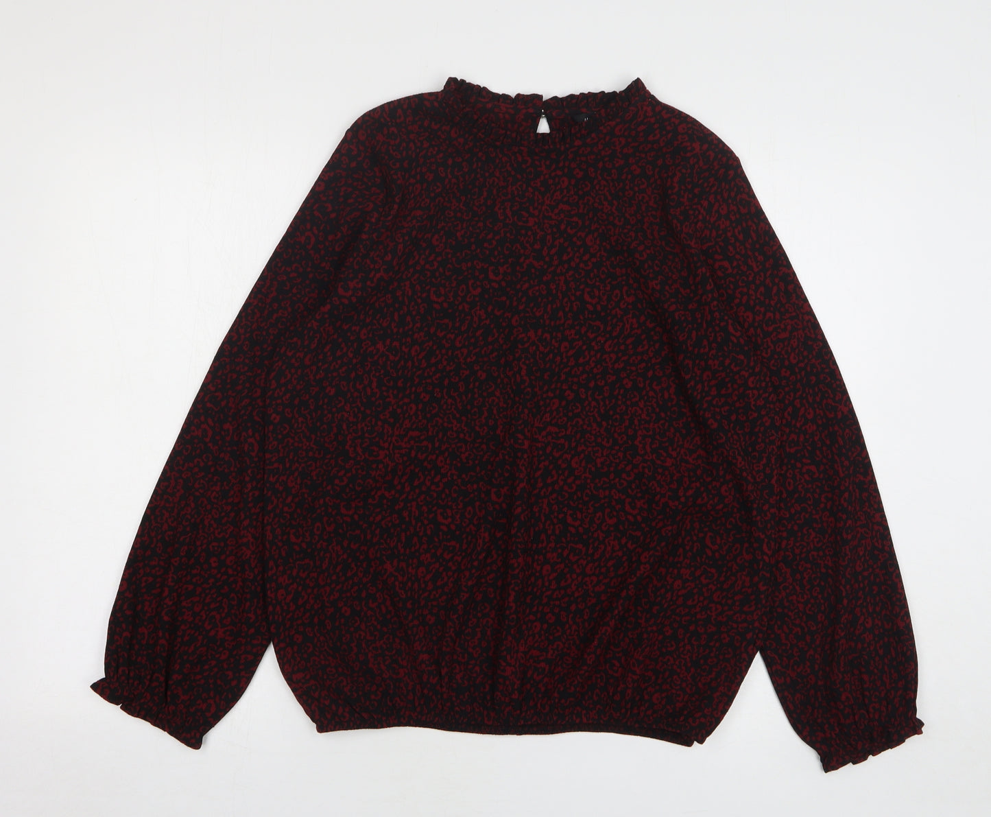 M&Co Womens Red Animal Print Polyester Basic Blouse Size 12 Round Neck