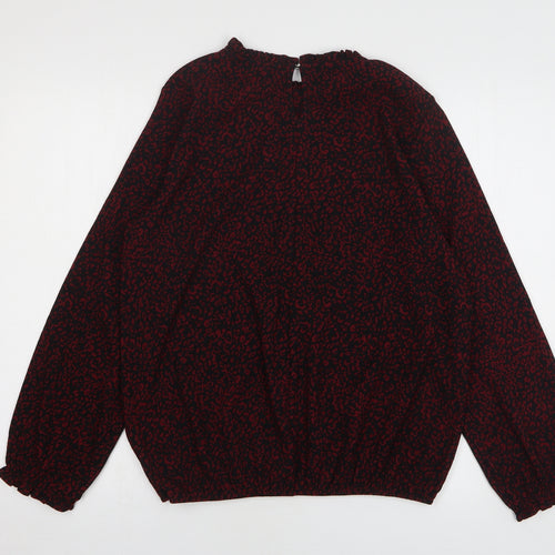 M&Co Womens Red Animal Print Polyester Basic Blouse Size 12 Round Neck