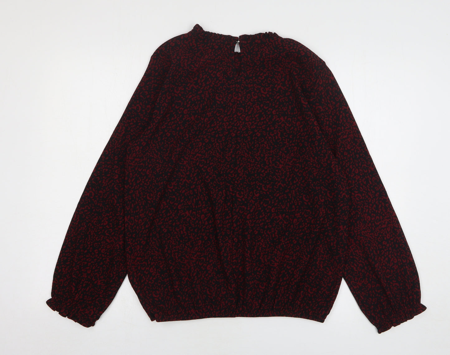 M&Co Womens Red Animal Print Polyester Basic Blouse Size 12 Round Neck