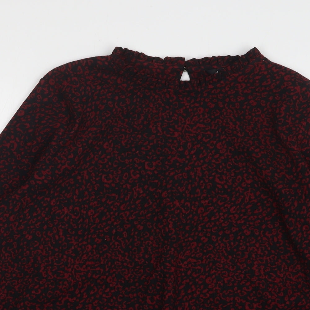 M&Co Womens Red Animal Print Polyester Basic Blouse Size 12 Round Neck