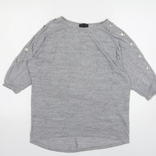 New Look Womens Grey Round Neck Polyester Pullover Jumper Size M