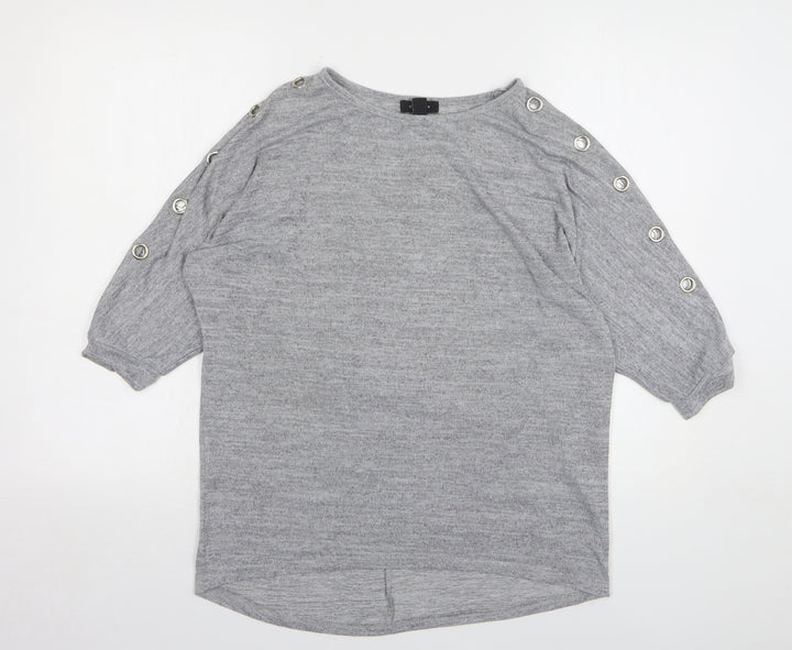 New Look Womens Grey Round Neck Polyester Pullover Jumper Size M