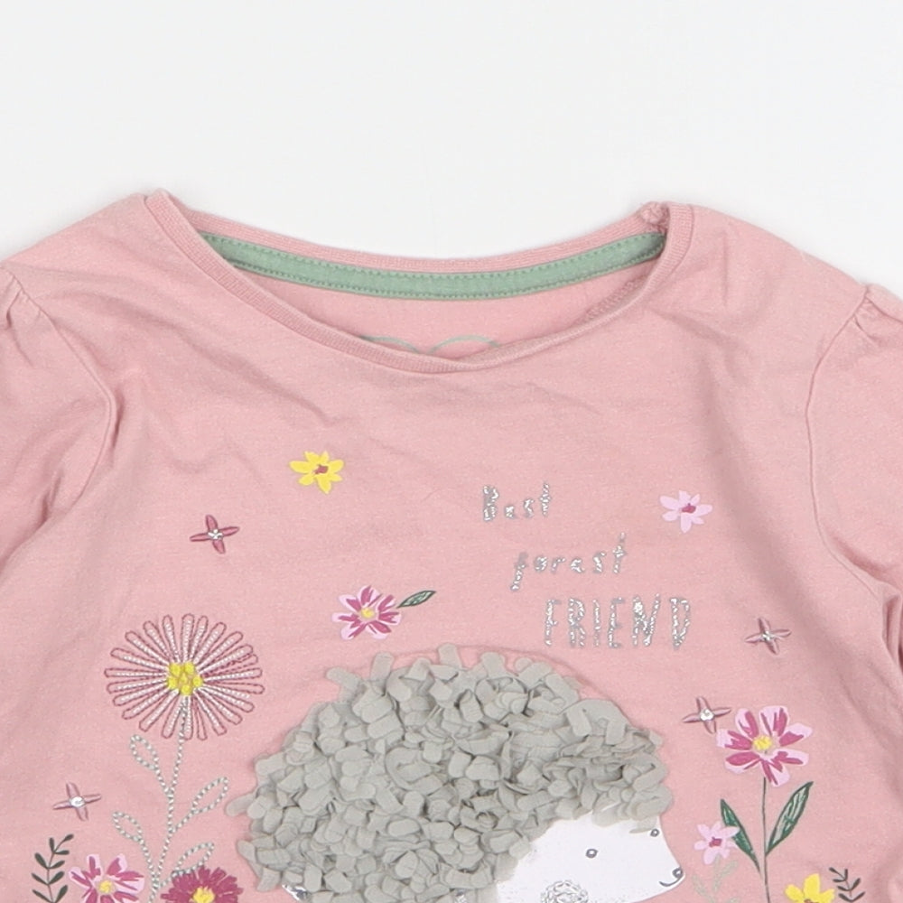Primark Girls Pink Floral Cotton Basic T-Shirt Size 18-24 Months Round Neck Pullover - Hedgehog