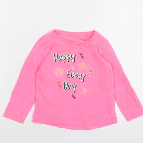 Papaya Girls Pink Geometric Cotton Basic T-Shirt Size 18-24 Months Round Neck Pullover - Happy Every Day