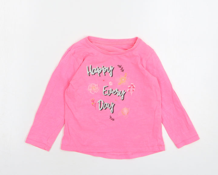 Papaya Girls Pink Geometric Cotton Basic T-Shirt Size 18-24 Months Round Neck Pullover - Happy Every Day