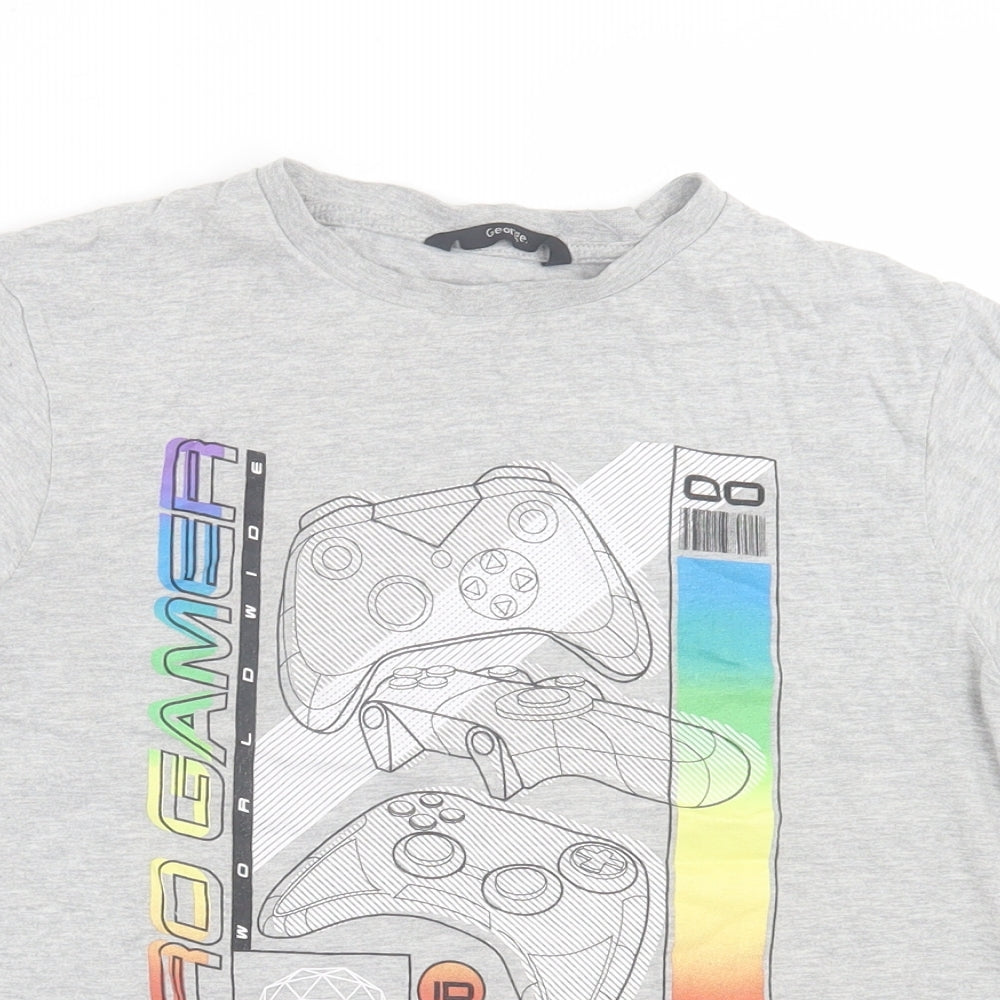 George Boys Grey Cotton Basic T-Shirt Size 11-12 Years Crew Neck Pullover - Pro Gamer