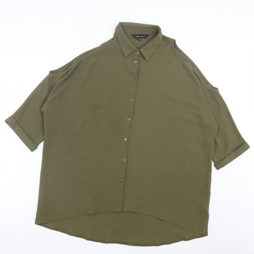 New Look Womens Green Polyester Basic Button-Up Size 10 Collared - Cold Shoulder