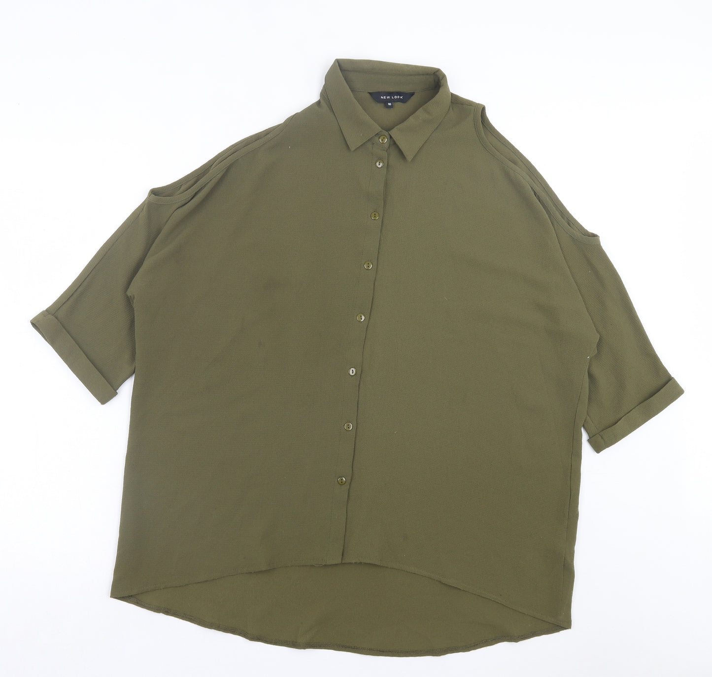 New Look Womens Green Polyester Basic Button-Up Size 10 Collared - Cold Shoulder