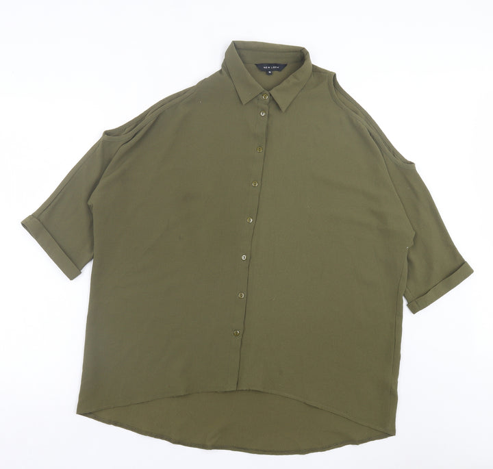 New Look Womens Green Polyester Basic Button-Up Size 10 Collared - Cold Shoulder