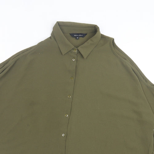New Look Womens Green Polyester Basic Button-Up Size 10 Collared - Cold Shoulder