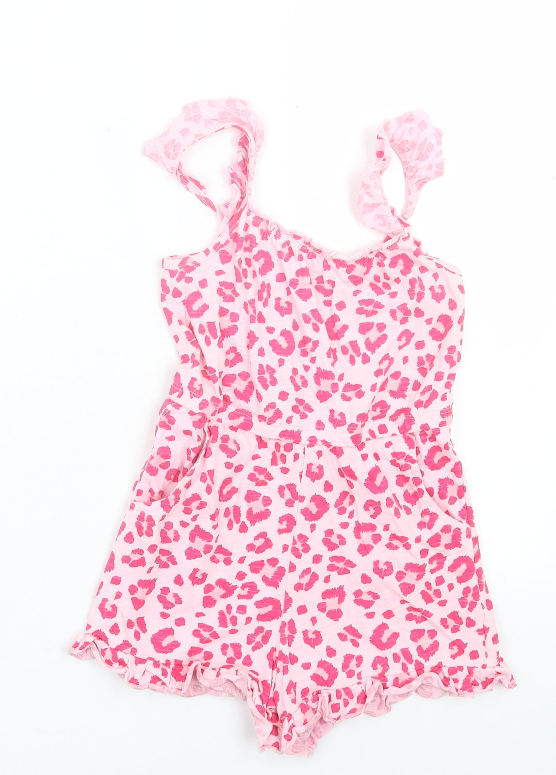 Matalan Girls Pink Animal Print Cotton Playsuit One-Piece Size 6 Years Pullover - Lettuce Edging