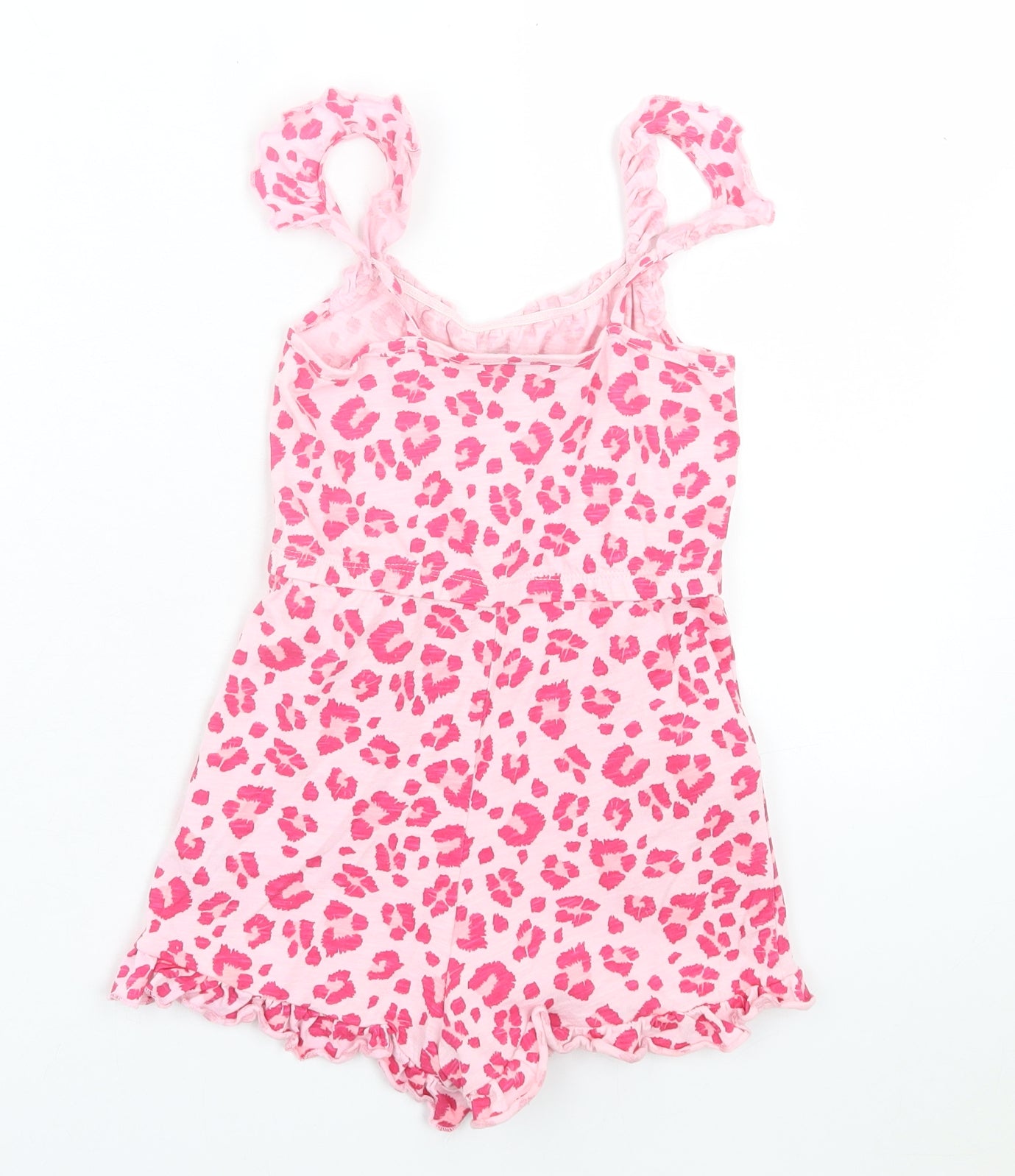 Matalan Girls Pink Animal Print Cotton Playsuit One-Piece Size 6 Years Pullover - Lettuce Edging