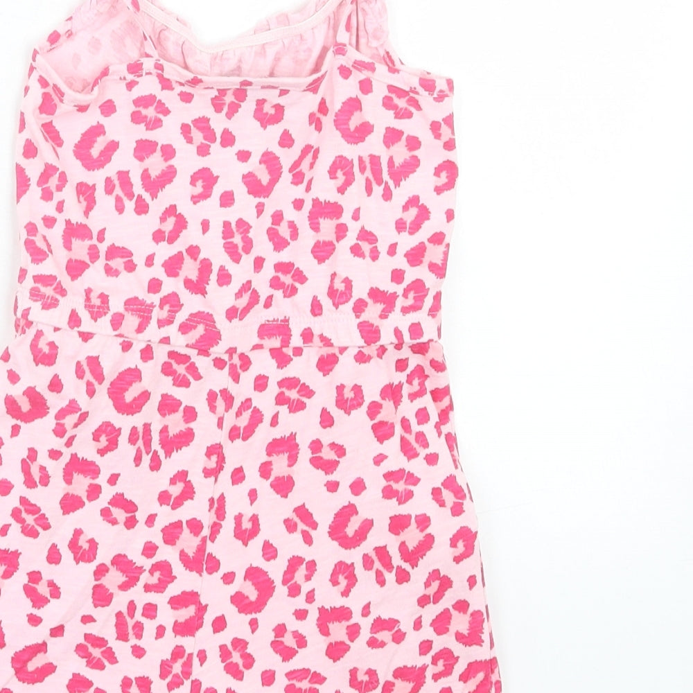 Matalan Girls Pink Animal Print Cotton Playsuit One-Piece Size 6 Years Pullover - Lettuce Edging