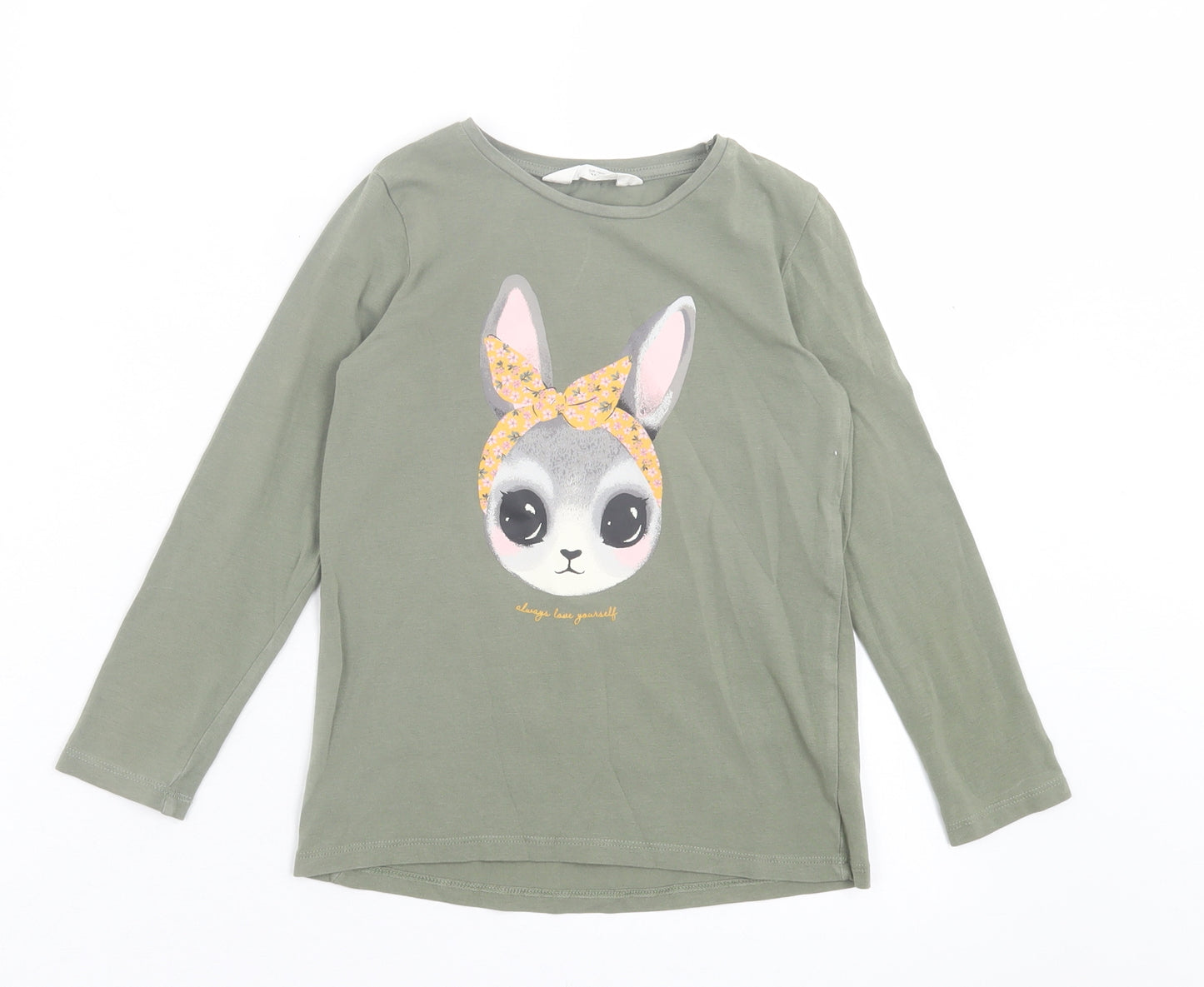 H&M Girls Green Cotton Basic Casual Size 4-5 Years Crew Neck Pullover - Rabbit