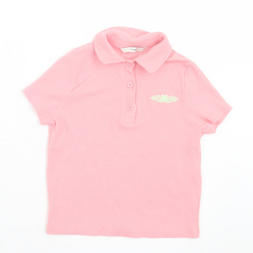George Girls Pink Cotton Basic Polo Size 7-8 Years Collared Button - Ribbed