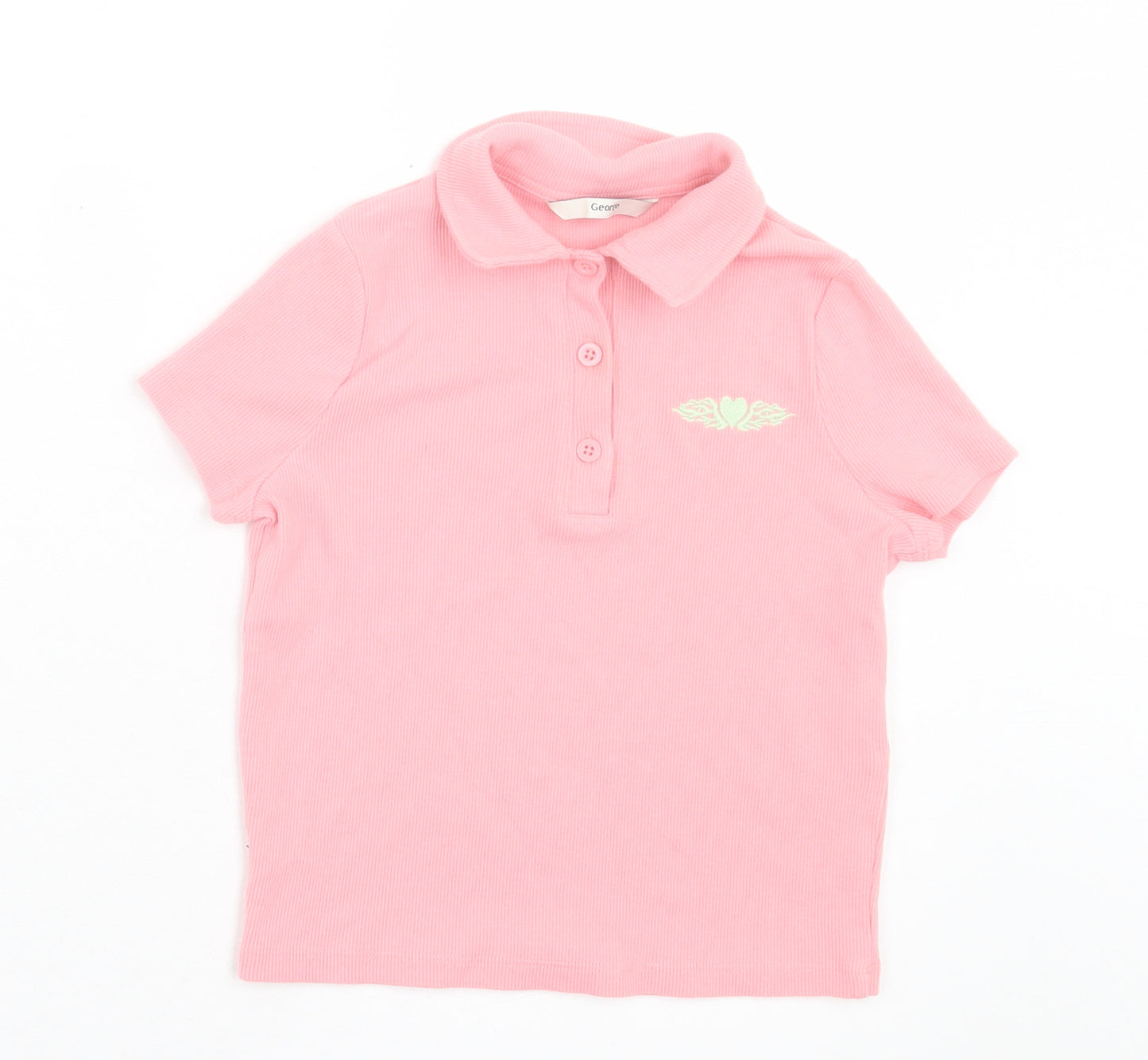 George Girls Pink Cotton Basic Polo Size 7-8 Years Collared Button - Ribbed
