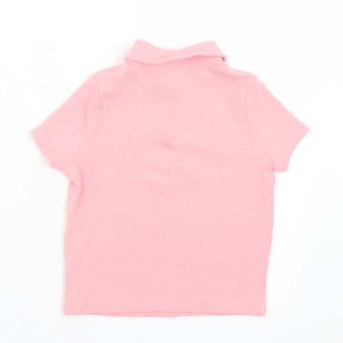 George Girls Pink Cotton Basic Polo Size 7-8 Years Collared Button - Ribbed