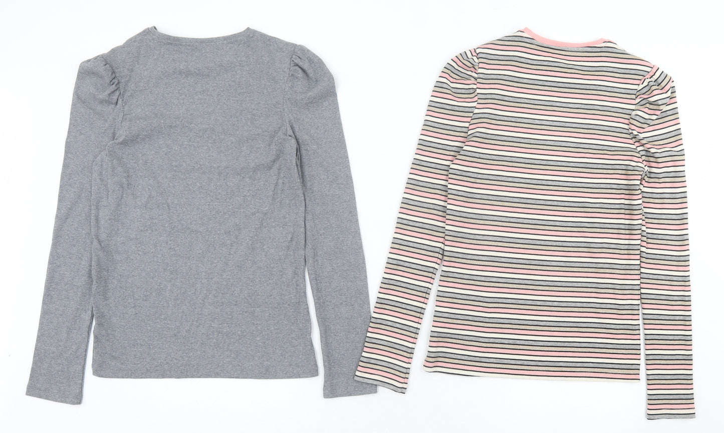 F&F Girls Grey Striped Cotton Basic Casual Size 13-14 Years Crew Neck Pullover - 2 Pack