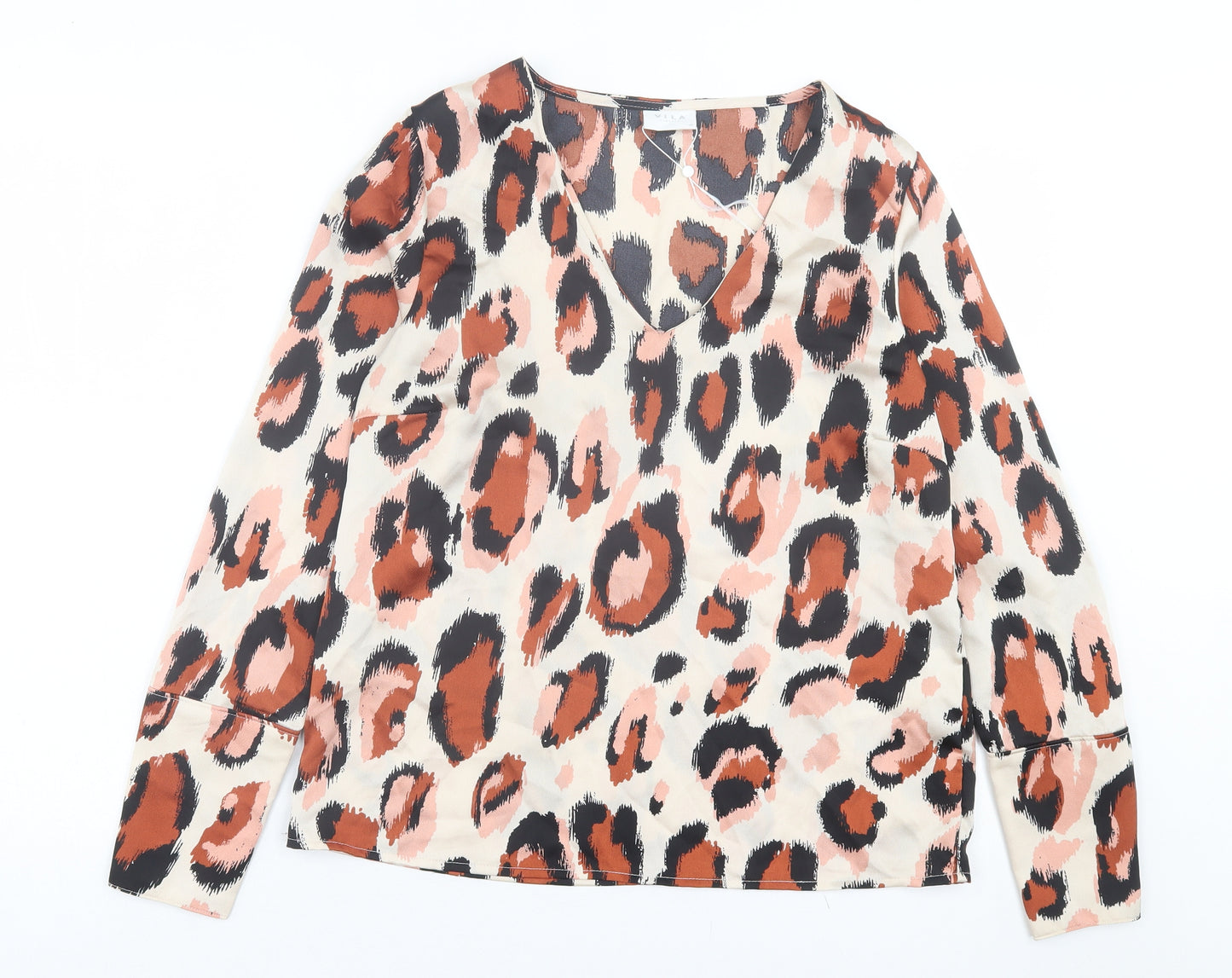VILA Womens Multicoloured Animal Print Polyester Basic Blouse Size 10 V-Neck
