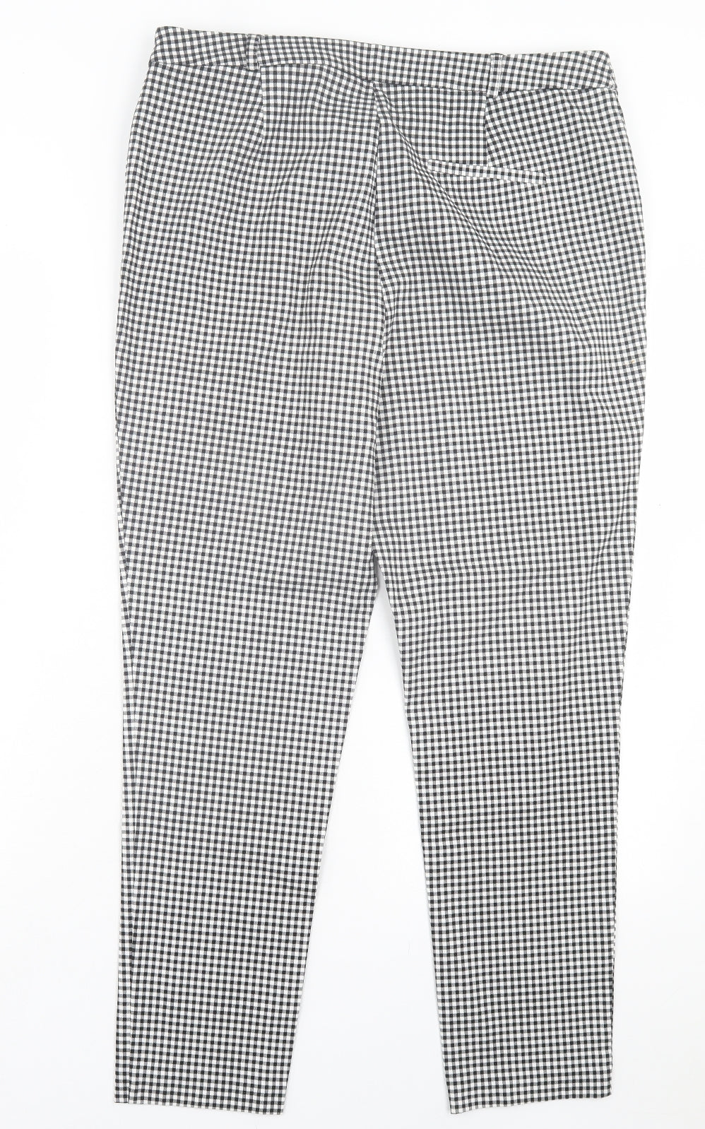 F&F Womens White Plaid Viscose Trousers Size 16 L27 in Regular Button
