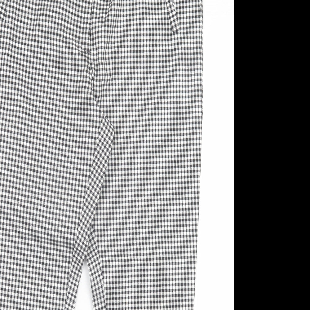 F&F Womens White Plaid Viscose Trousers Size 16 L27 in Regular Button