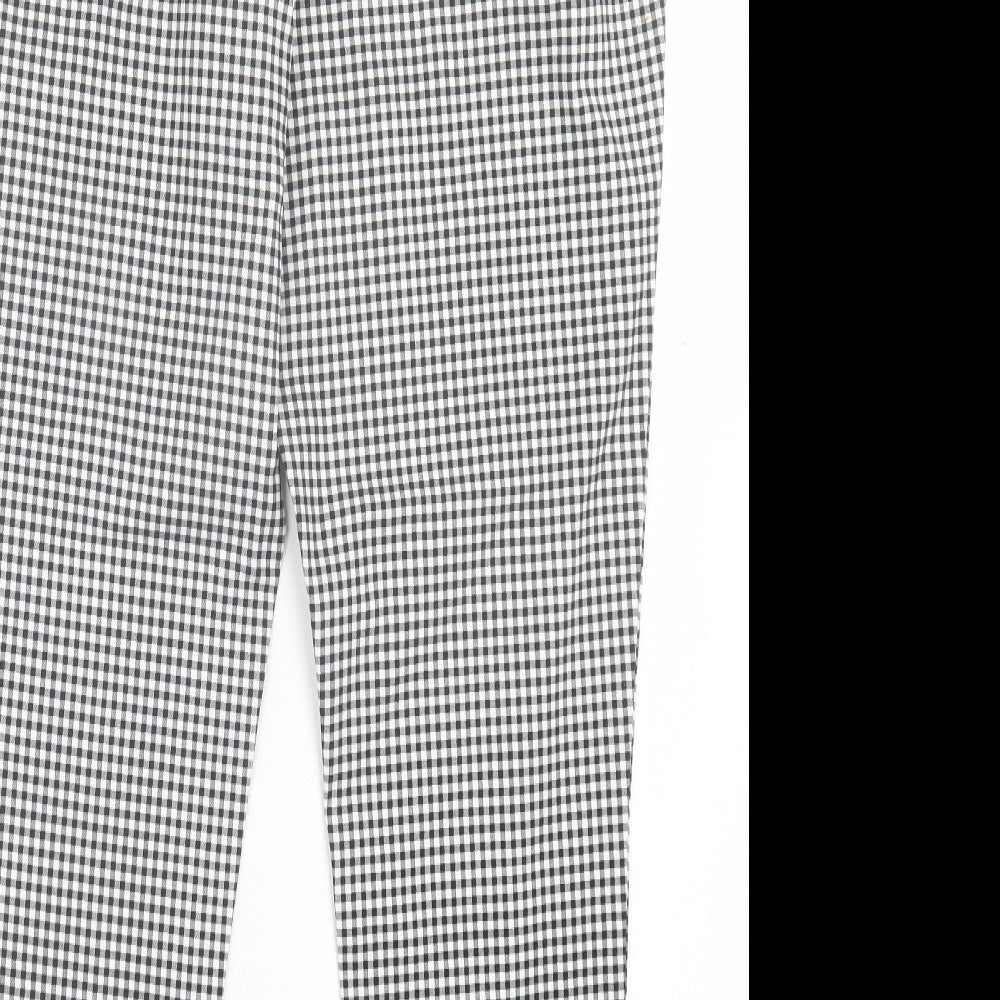 F&F Womens White Plaid Viscose Trousers Size 16 L27 in Regular Button