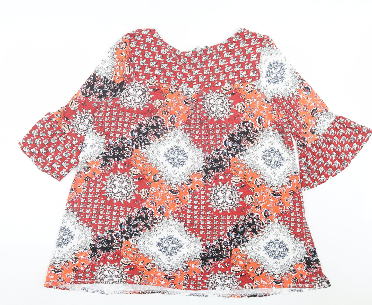 George Womens Multicoloured Geometric Viscose Basic T-Shirt Size 18 V-Neck - Tie Neckline. Frill Sleeves