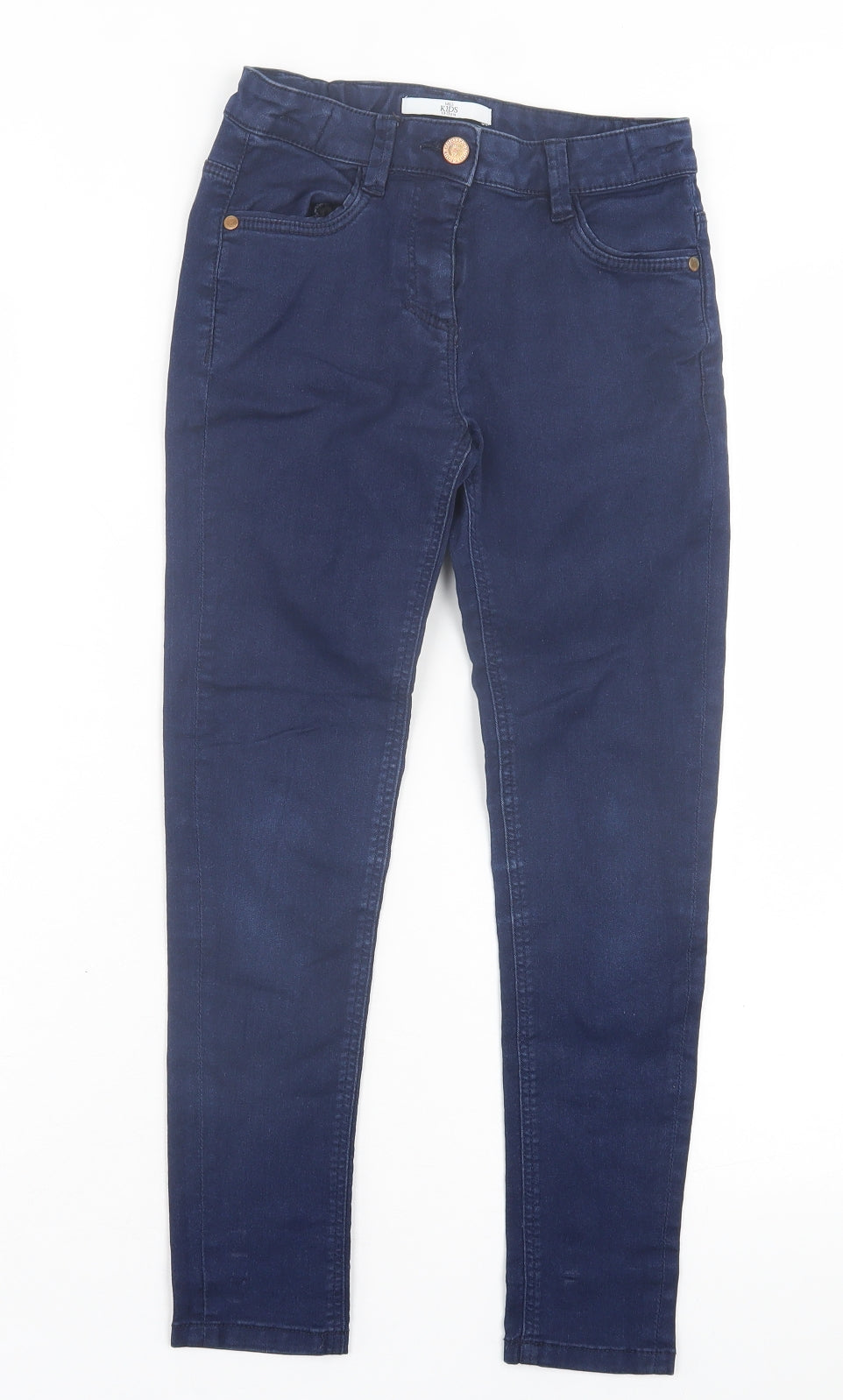 Marks and Spencer Girls Blue Cotton Skinny Jeans Size 10-11 Years Regular Button - Dark Blue