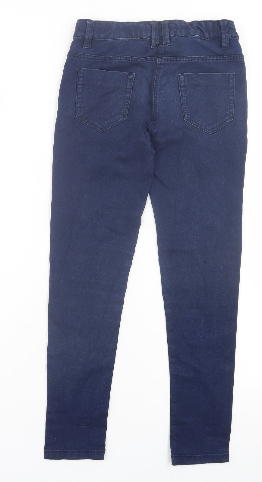 Marks and Spencer Girls Blue Cotton Skinny Jeans Size 10-11 Years Regular Button - Dark Blue