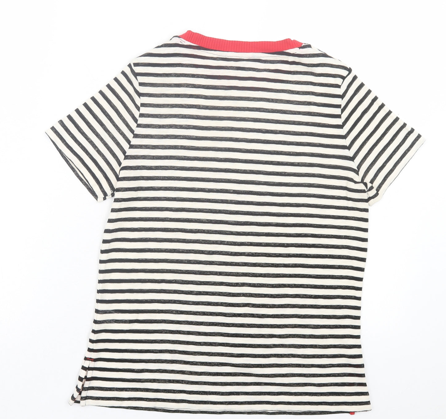 NEXT Womens Beige Striped Cotton Basic T-Shirt Size 10 Crew Neck - Red Neckline