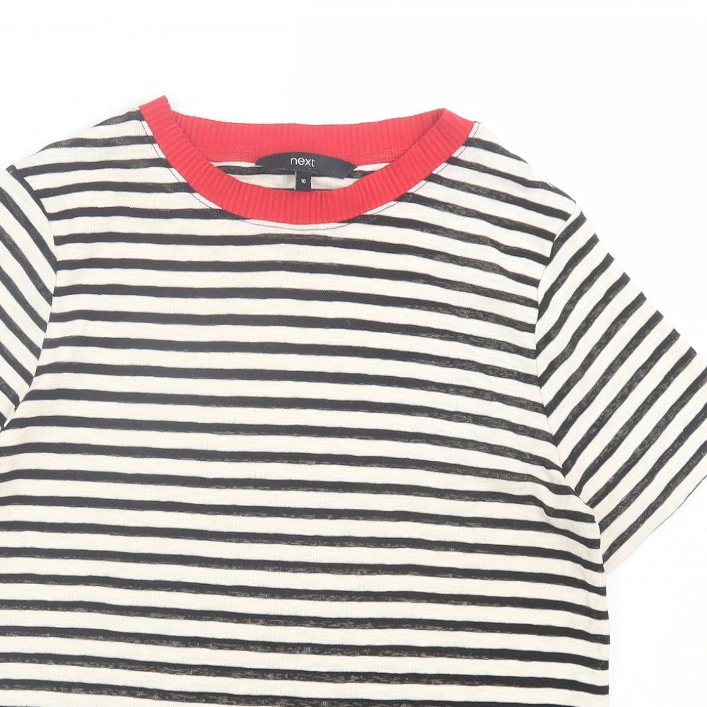 NEXT Womens Beige Striped Cotton Basic T-Shirt Size 10 Crew Neck - Red Neckline