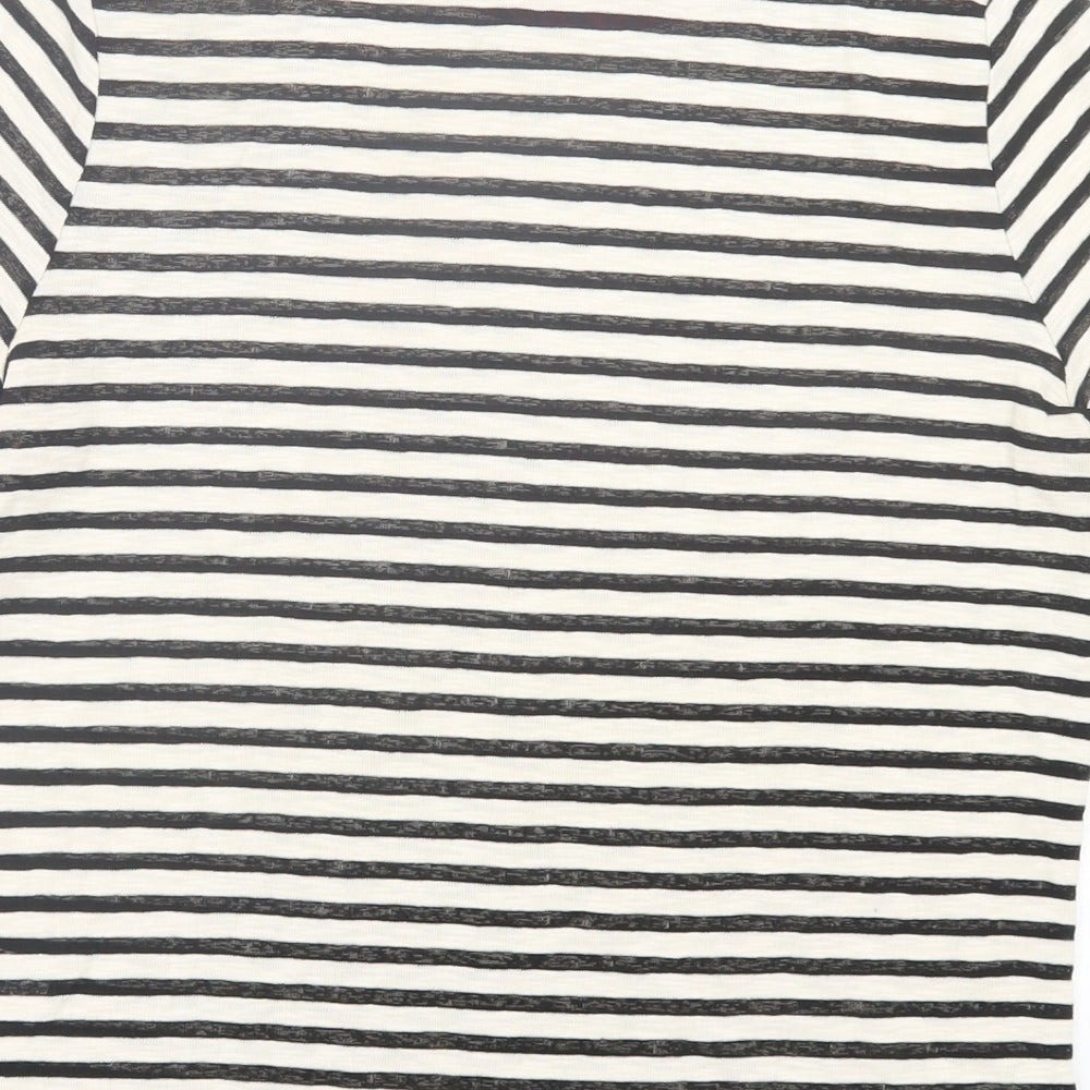 NEXT Womens Beige Striped Cotton Basic T-Shirt Size 10 Crew Neck - Red Neckline