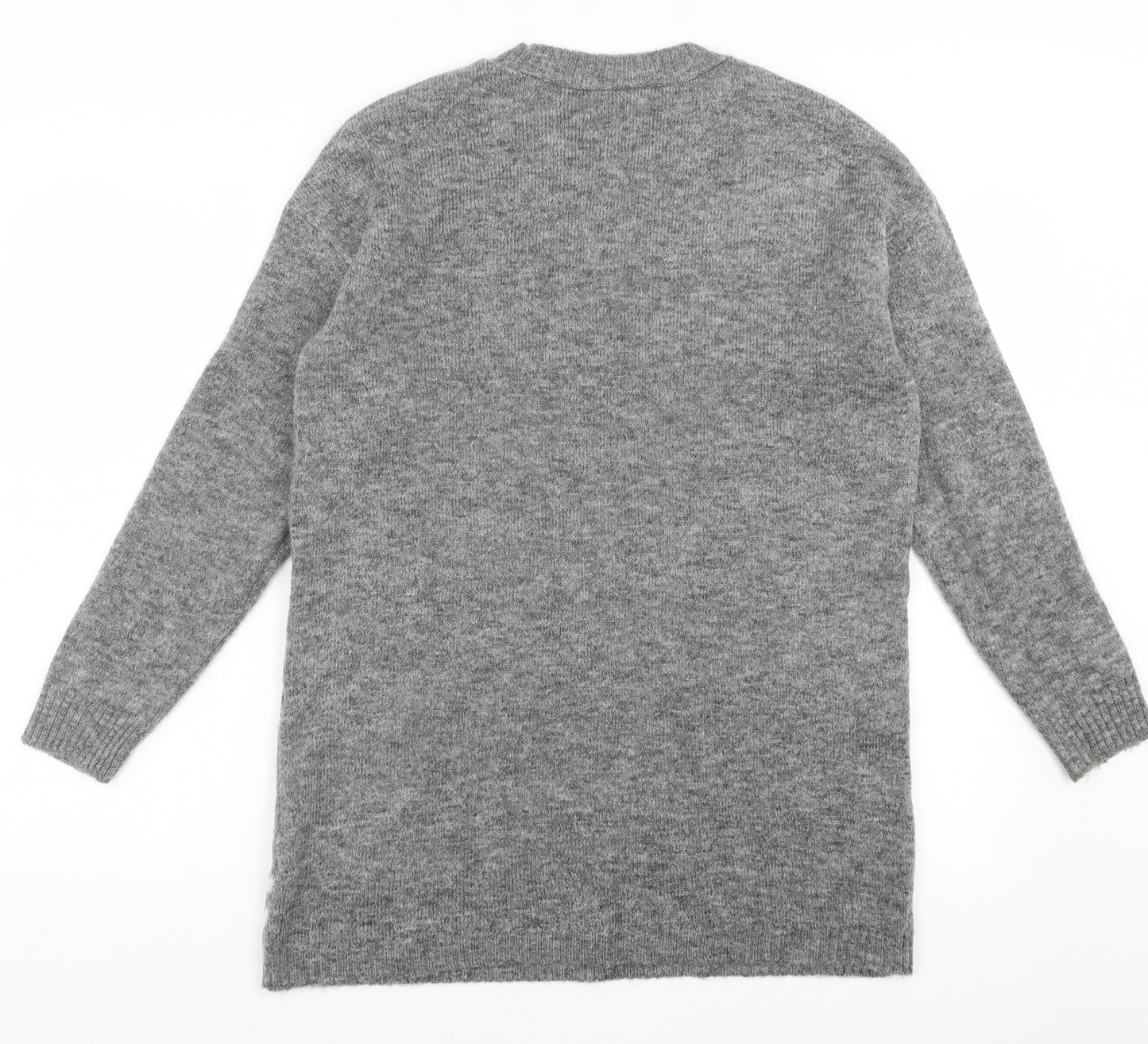 New Look Womens Grey Crew Neck Geometric Acrylic Pullover Jumper Size S - Christmas