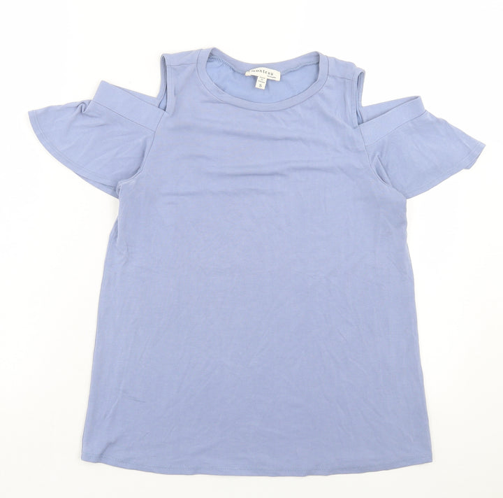 Monteau Womens Blue Modal Basic T-Shirt Size S Crew Neck - Cold Shoulder