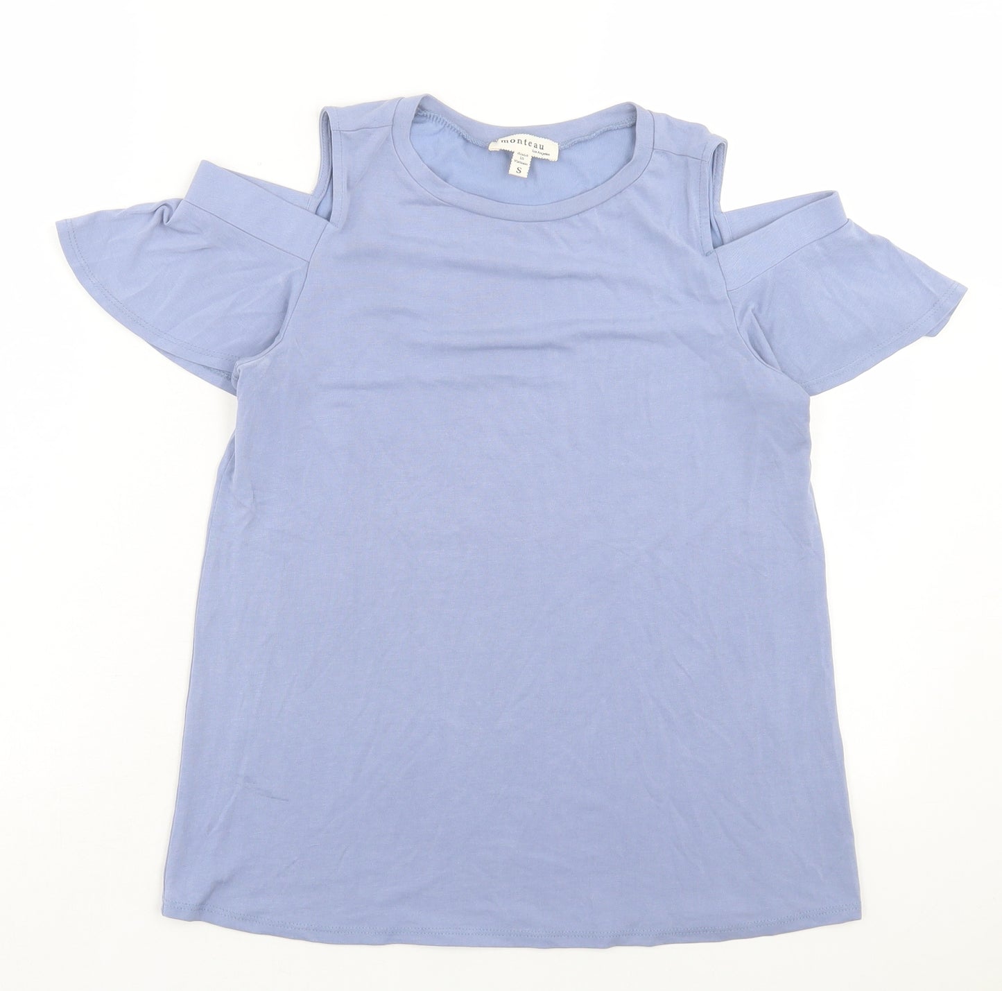 Monteau Womens Blue Modal Basic T-Shirt Size S Crew Neck - Cold Shoulder