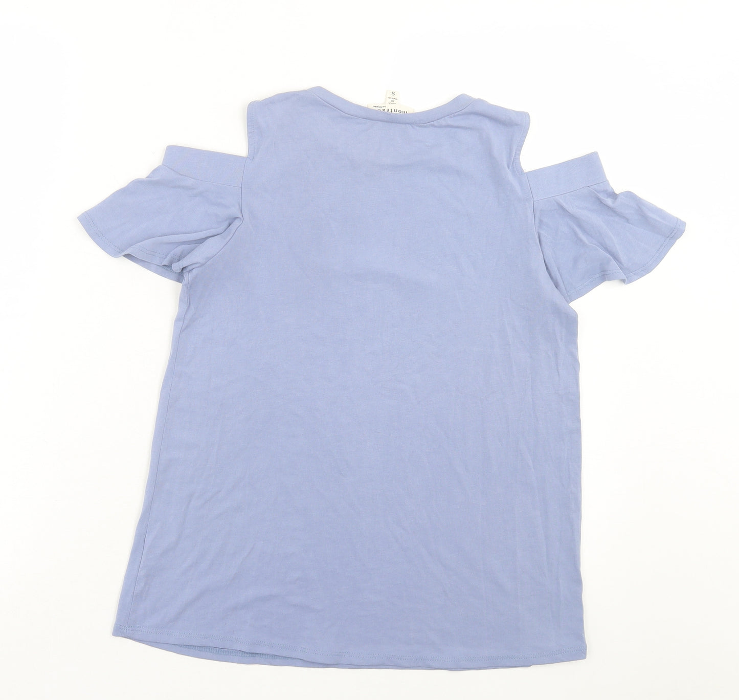 Monteau Womens Blue Modal Basic T-Shirt Size S Crew Neck - Cold Shoulder