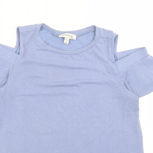 Monteau Womens Blue Modal Basic T-Shirt Size S Crew Neck - Cold Shoulder