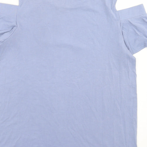 Monteau Womens Blue Modal Basic T-Shirt Size S Crew Neck - Cold Shoulder