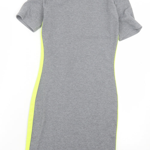 H&M Womens Grey Striped Polyester Bodycon Size S Crew Neck Pullover
