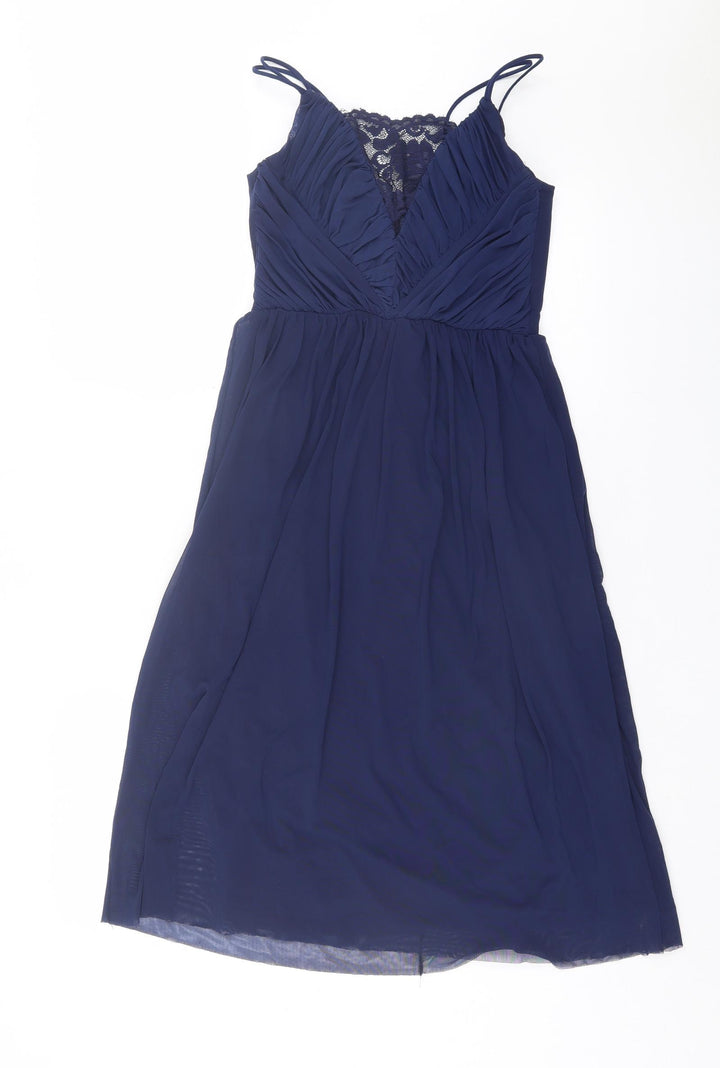 New Look Womens Blue Nylon Fit & Flare Size 10 Square Neck Zip