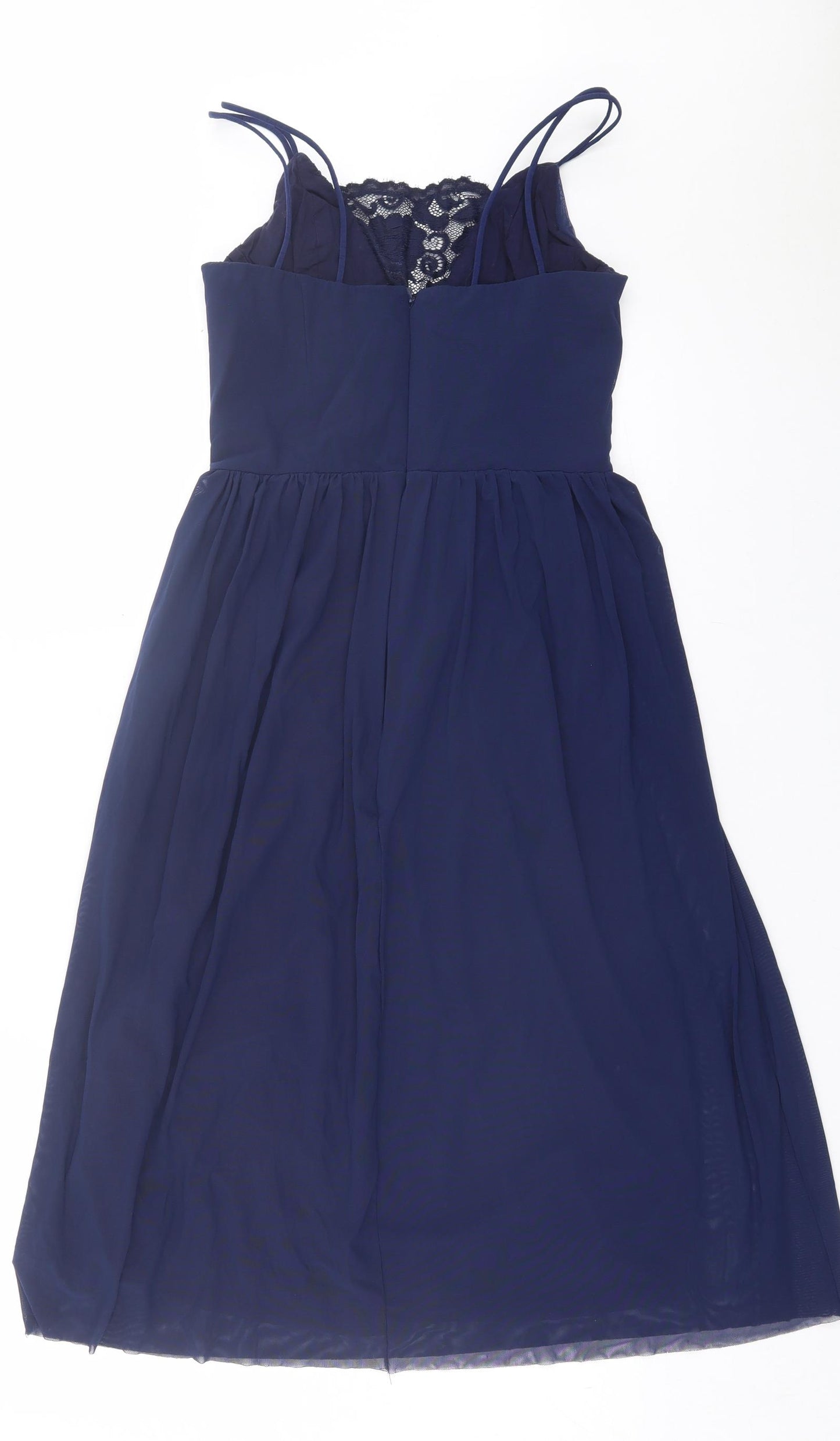New Look Womens Blue Nylon Fit & Flare Size 10 Square Neck Zip